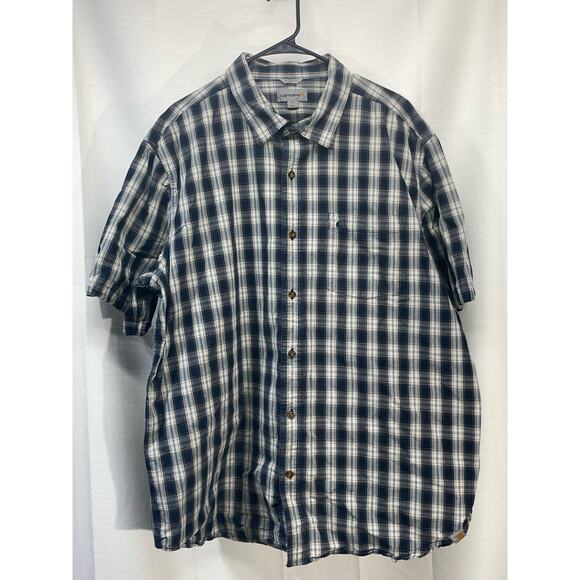 Carhartt Nens Short Sleeve Button Up Relaxed Fit Blue 2XL XXL - Picture 2 of 6